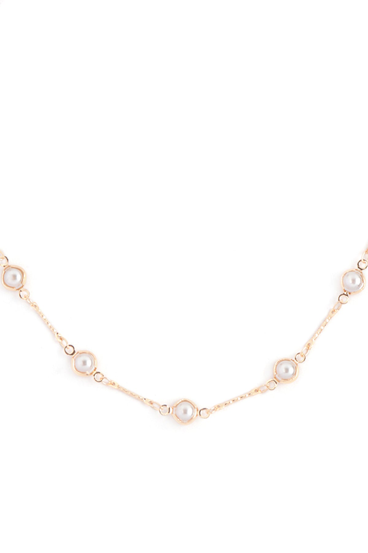 ROUND PEARL STATIONARY CHAIN BRASS NECKLACE