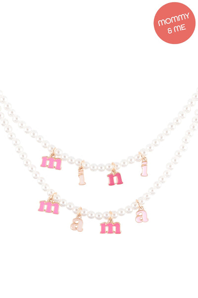 16" MAMA & MINI SHAPED ENAMEL PEARL 2 SET NECKLACE (NOW $3.00 ONLY!)
