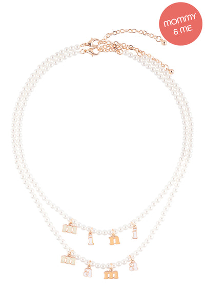 16" MAMA & MINI SHAPED ENAMEL PEARL 2 SET NECKLACE (NOW $3.00 ONLY!)