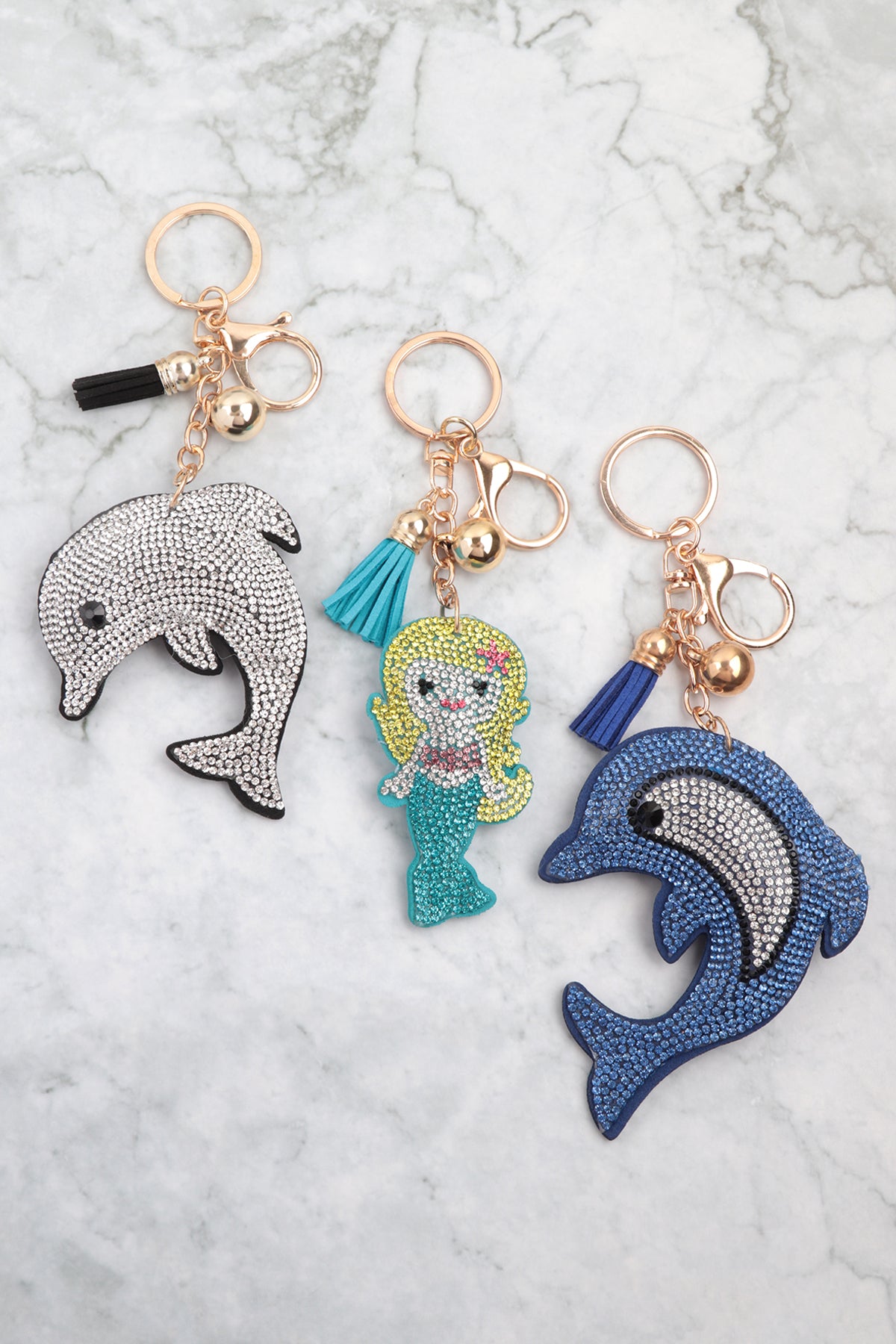 CUTE MERMAID RHINESTONE TASSEL KEYCHAIN