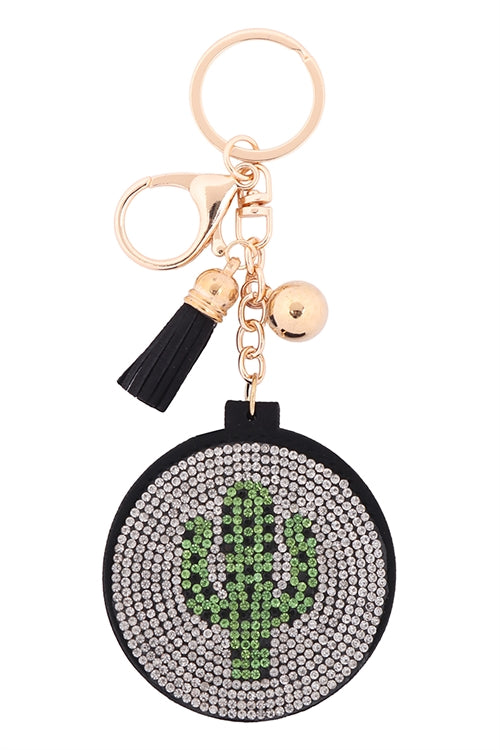 RHINESTONE CACTUS LEATHER TASSEL KEYCHAIN (NOW $1.25 ONLY!)