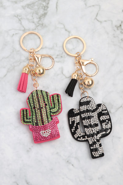 CACTUS ZEBRA RHINESTONE TASSEL KEYCHAIN