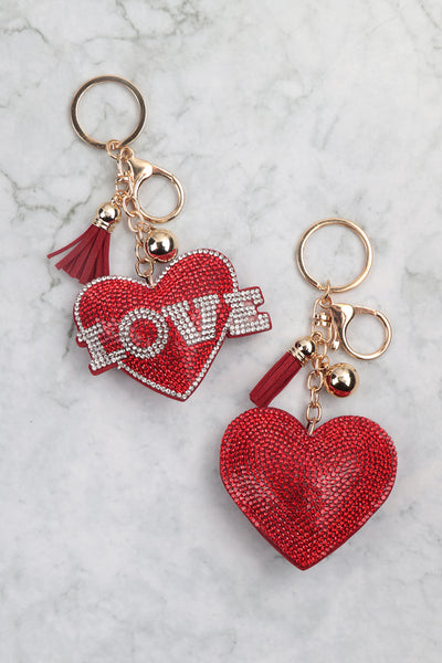 LOVE HEART RHINESTONE TASSEL KEYCHAIN