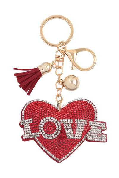 LOVE HEART RHINESTONE TASSEL KEYCHAIN