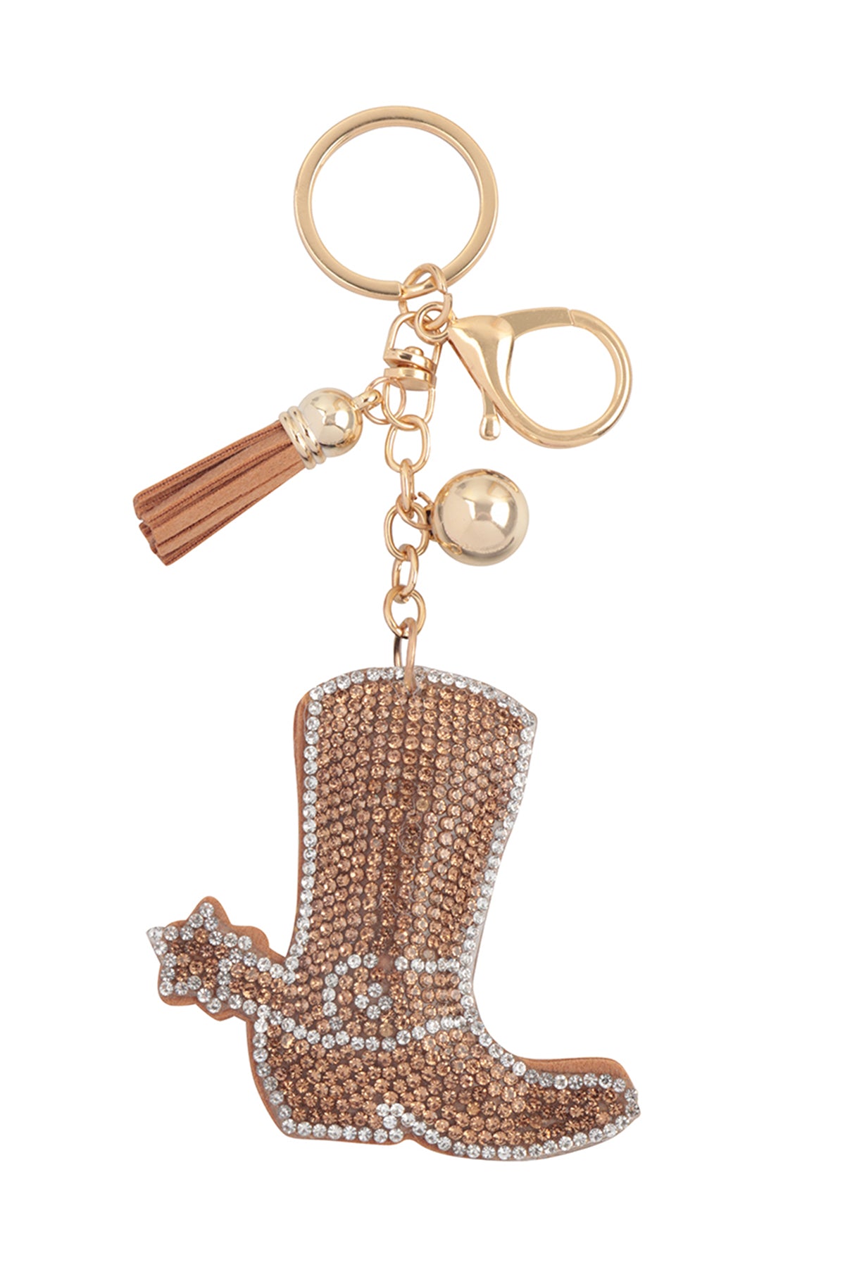 SUEDE BOOTS RHINESTONE TASSEL KEYCHAIN