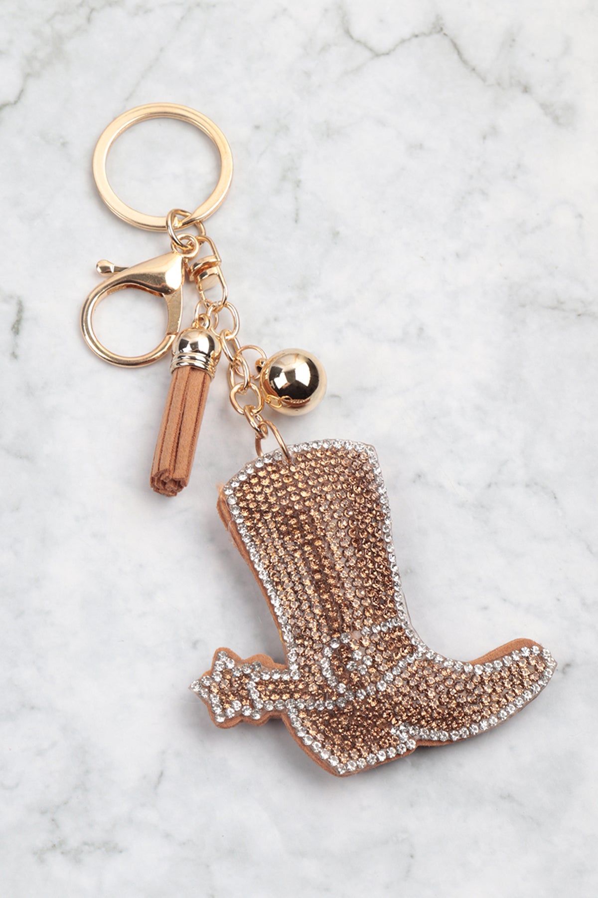 SUEDE BOOTS RHINESTONE TASSEL KEYCHAIN