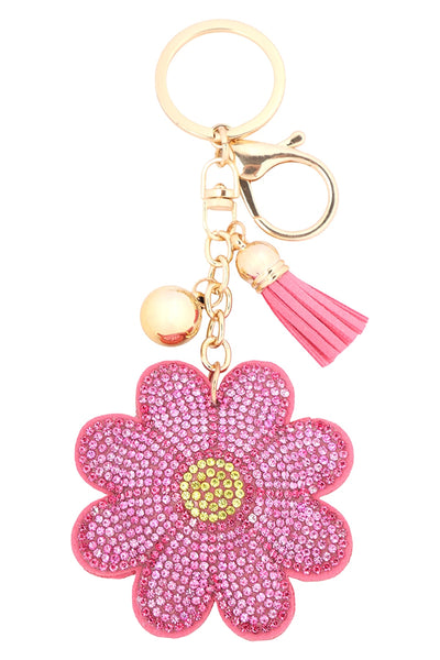 FLOWER RHINESTONE TASSEL KEYCHAIN