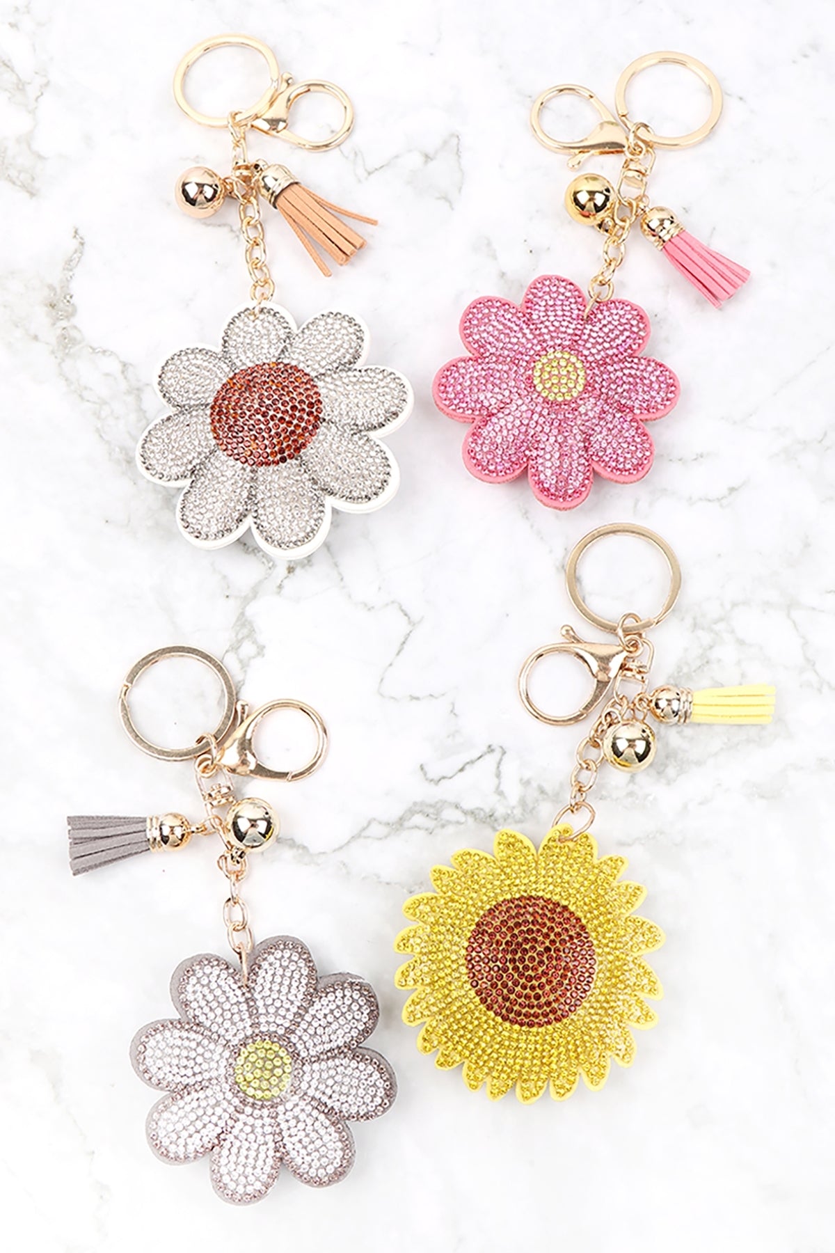 FLOWER RHINESTONE TASSEL KEYCHAIN