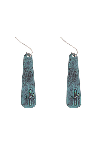 DROP WITH CACTUS ABALONE FISH HOOK EARRINGS