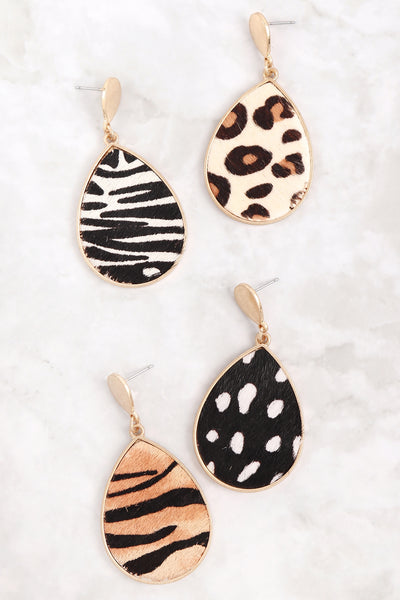 ANIMAL PRINT TEARDROP POST EARRINGS