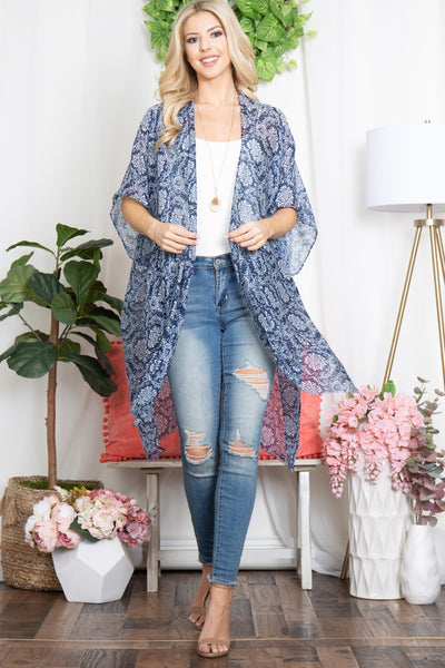 BOHO MANDALA FLOWER PRINT OPEN FRONT KIMONO