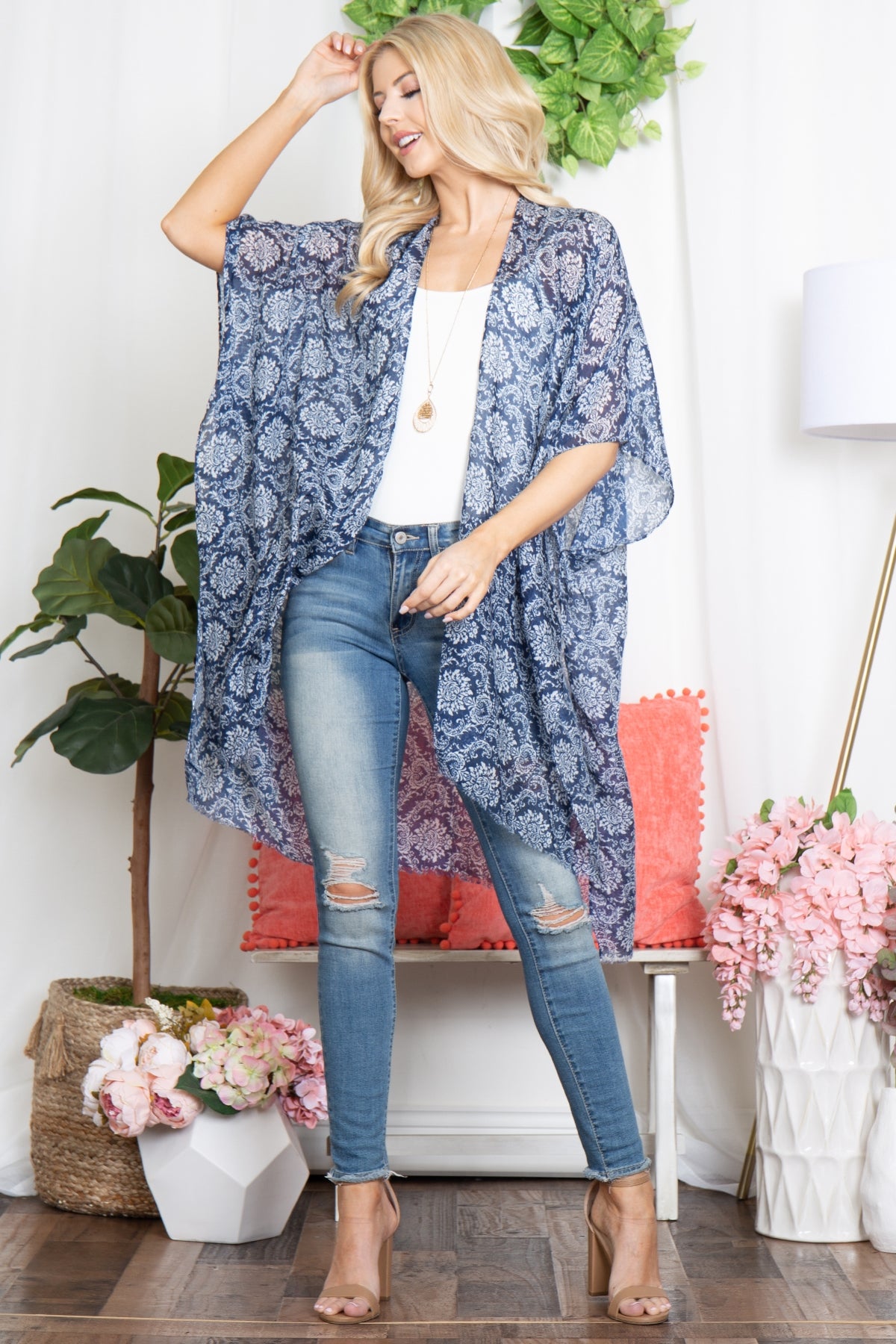 BOHO MANDALA FLOWER PRINT OPEN FRONT KIMONO