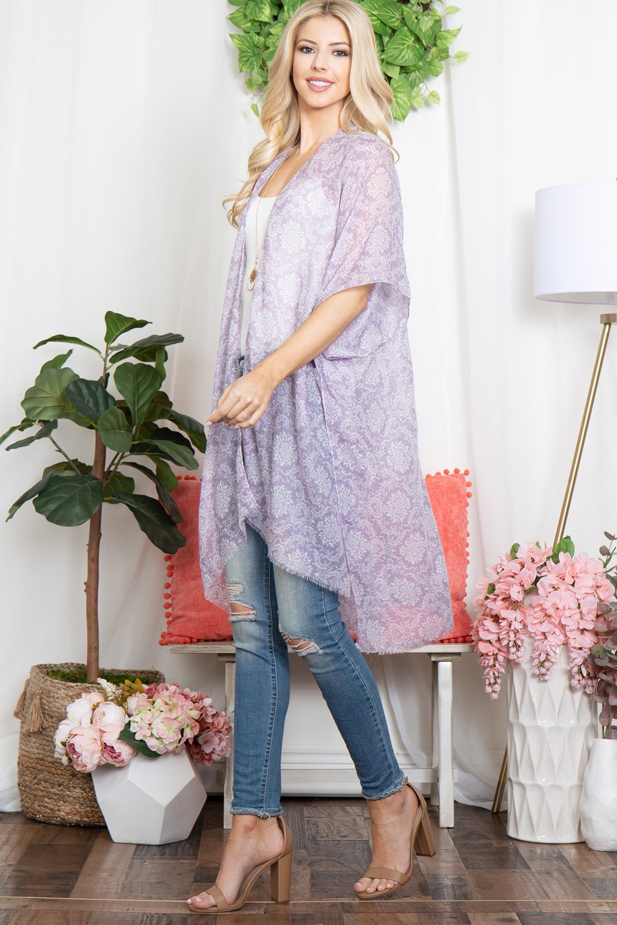 BOHO MANDALA FLOWER PRINT OPEN FRONT KIMONO