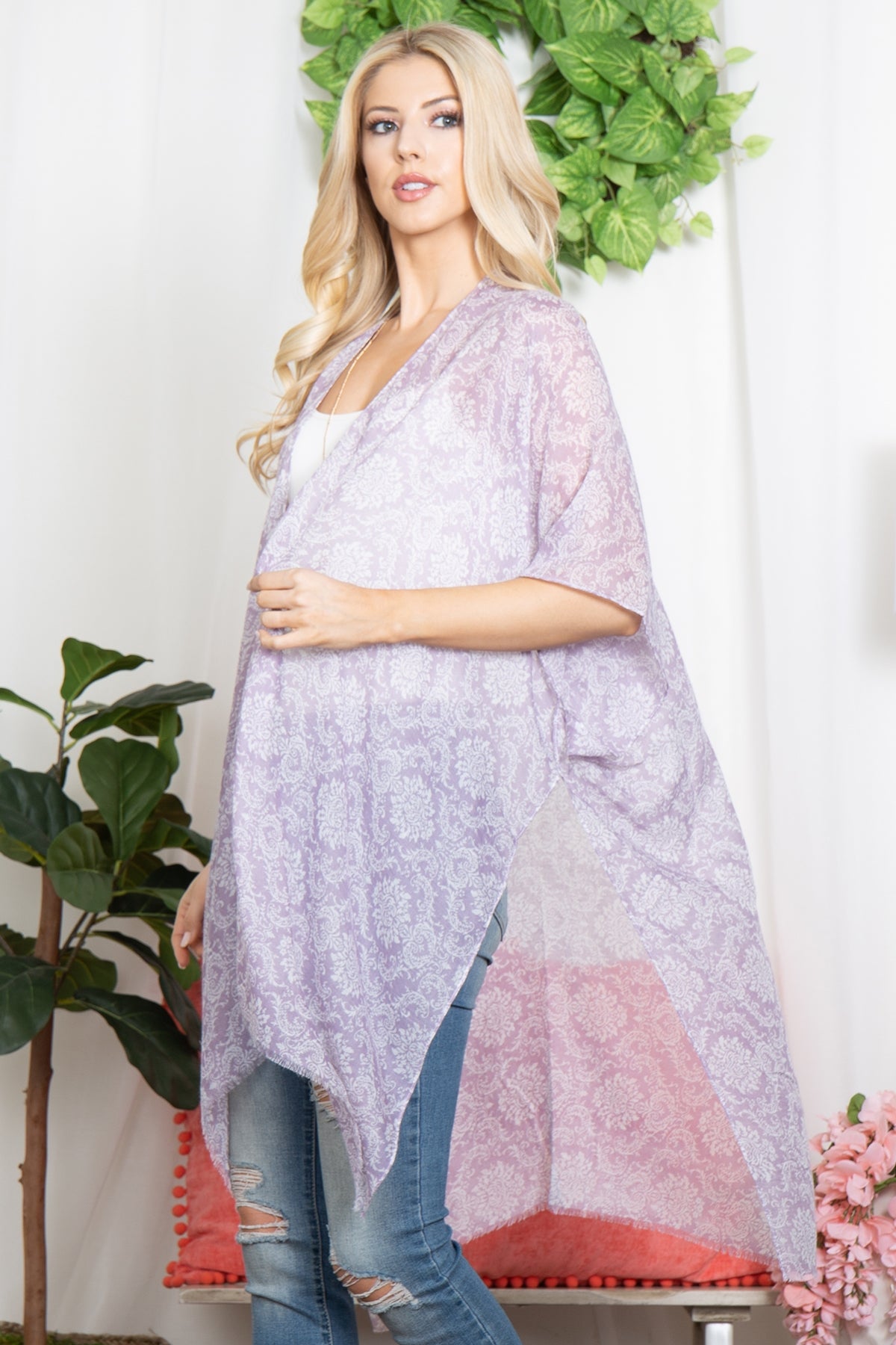 BOHO MANDALA FLOWER PRINT OPEN FRONT KIMONO
