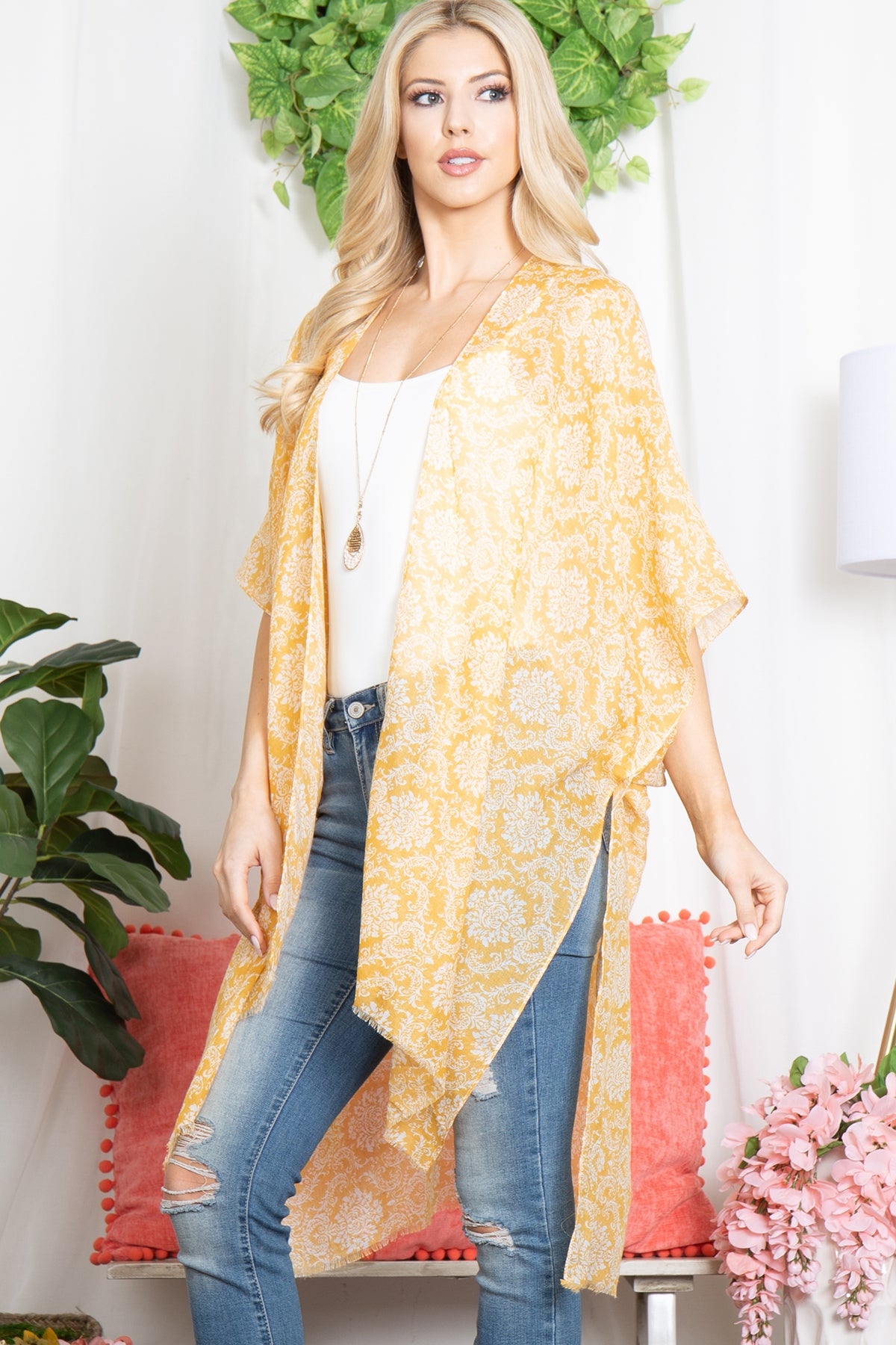 BOHO MANDALA FLOWER PRINT OPEN FRONT KIMONO