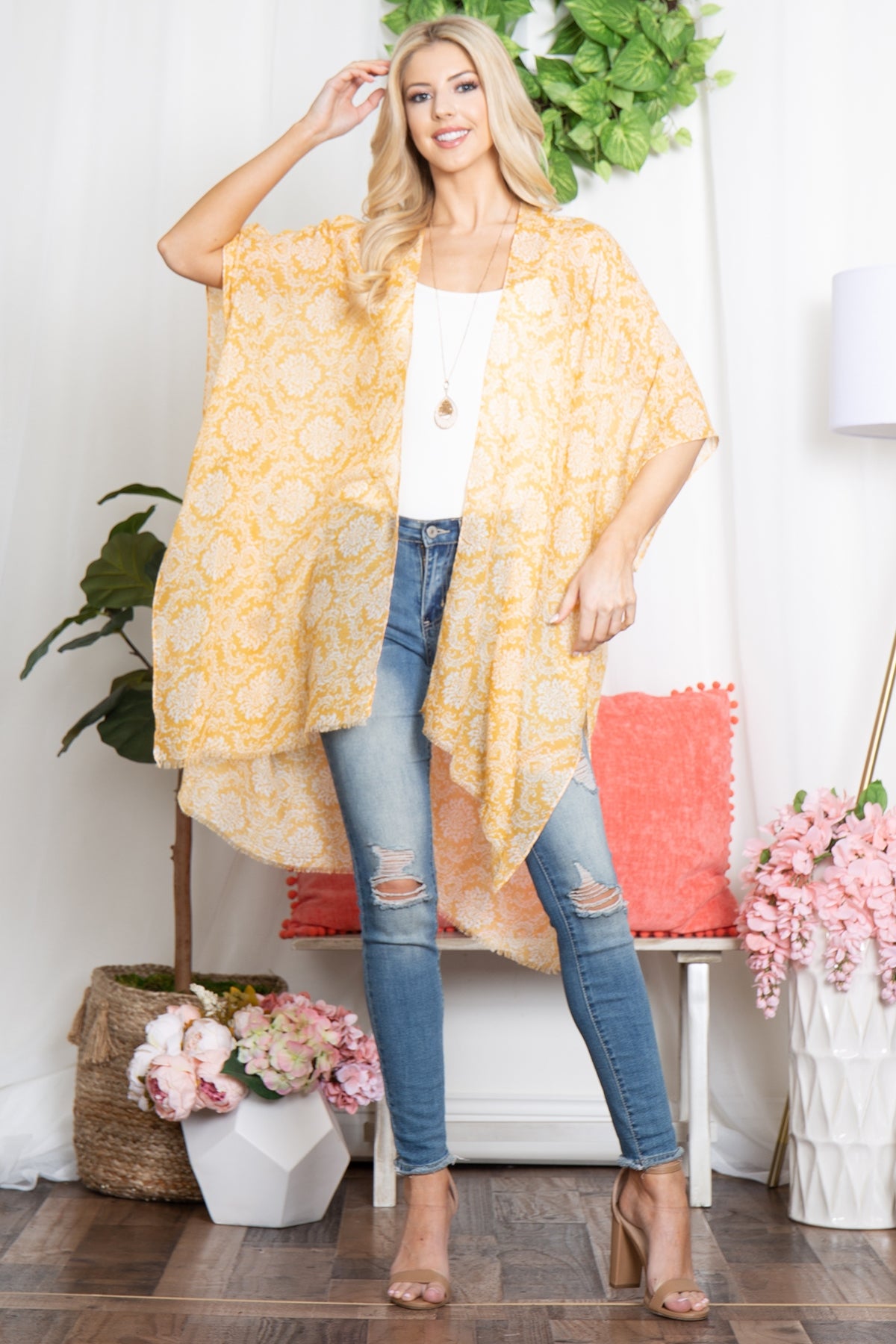 BOHO MANDALA FLOWER PRINT OPEN FRONT KIMONO