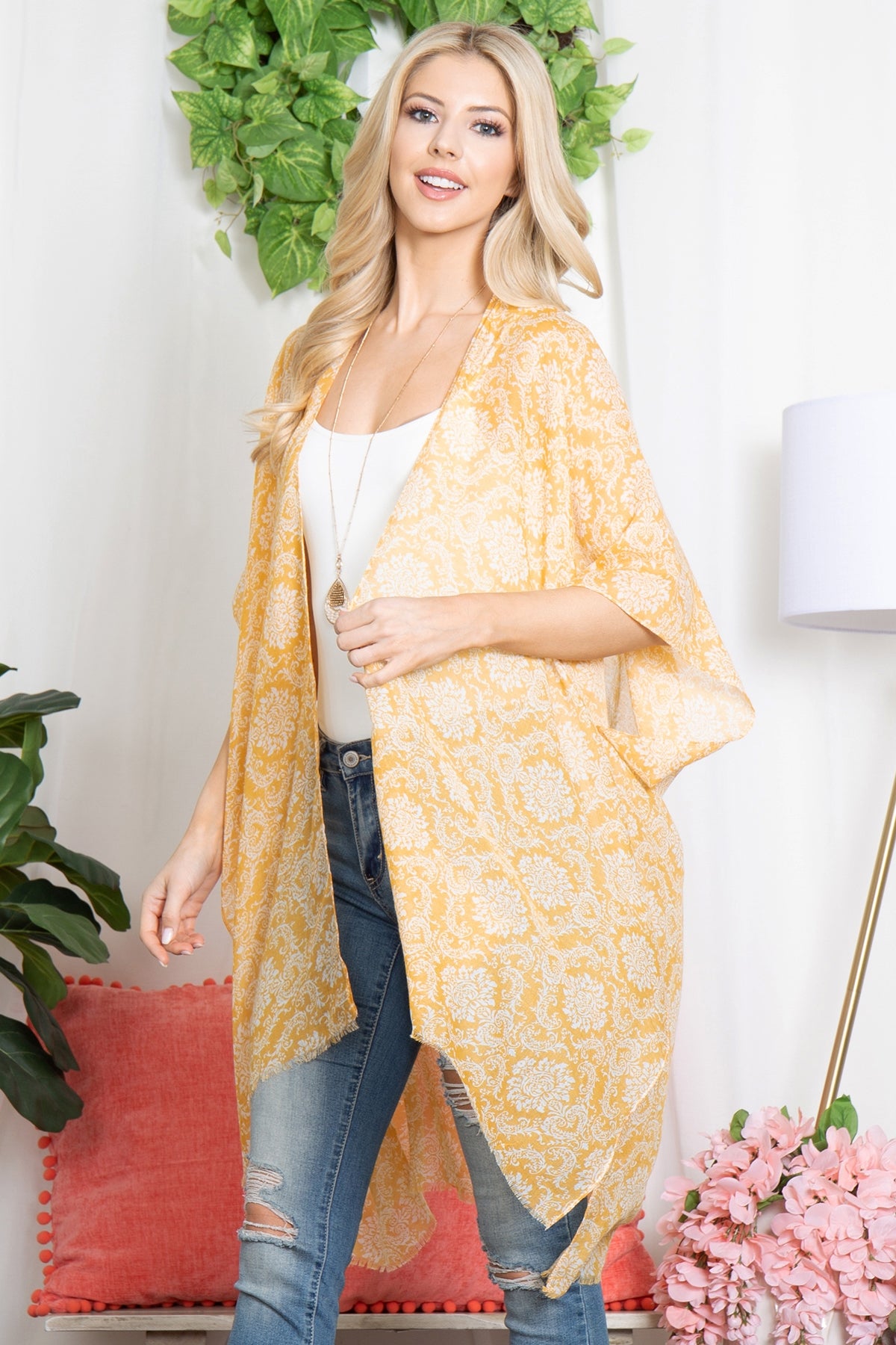 BOHO MANDALA FLOWER PRINT OPEN FRONT KIMONO
