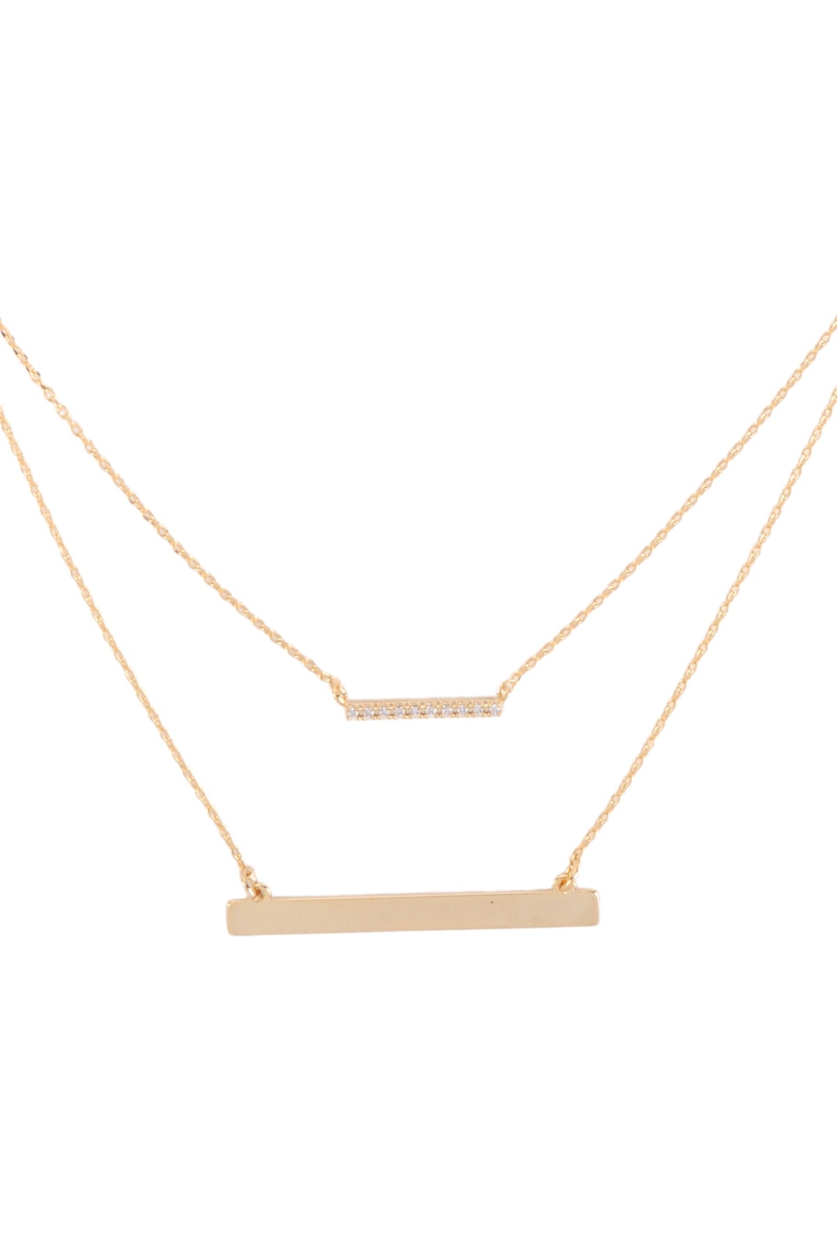 BRASS LAYERED PAVE CUBIC ZIRCOINIA BAR PENDANT NECKLACE