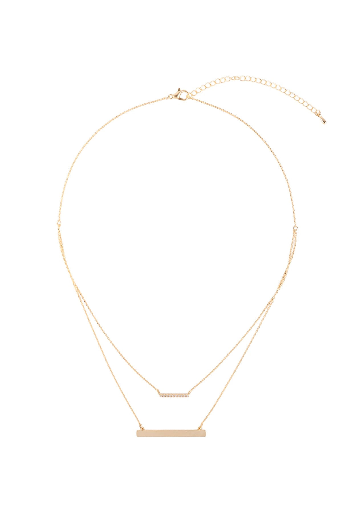 BRASS LAYERED PAVE CUBIC ZIRCOINIA BAR PENDANT NECKLACE