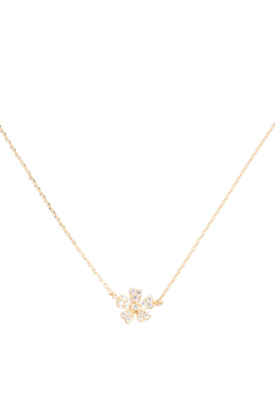 PAVE CUBIC ZIRCONIA FLOWER PENDANT BRASS NECKLACE