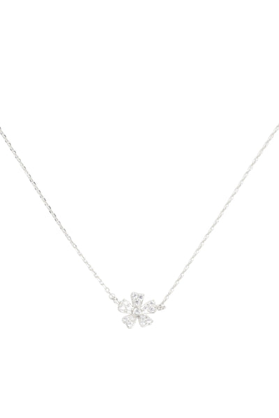 PAVE CUBIC ZIRCONIA FLOWER PENDANT BRASS NECKLACE