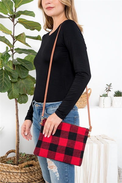 BUFFALO PLAID CROSS BODY & WRISTLET BAG POLYESTER/6PCS