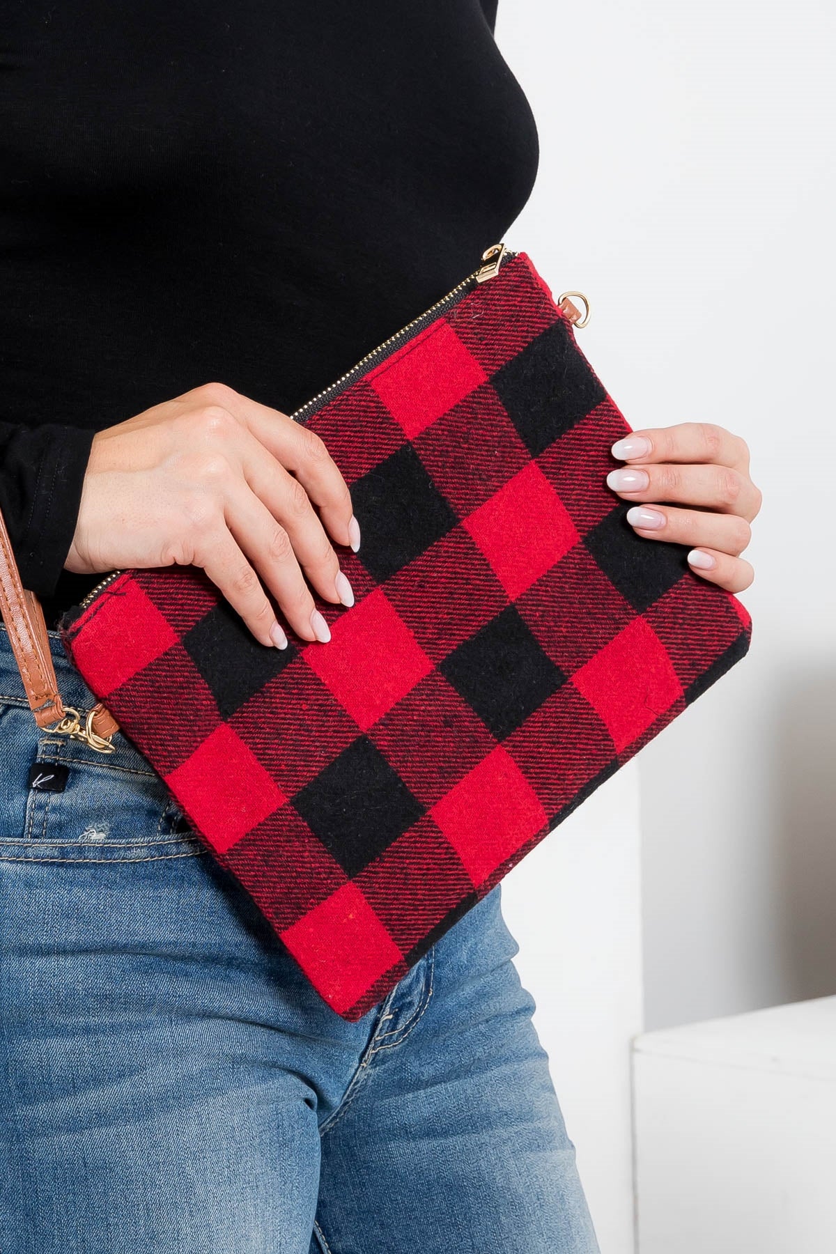 BUFFALO PLAID CROSS BODY & WRISTLET BAG POLYESTER/6PCS