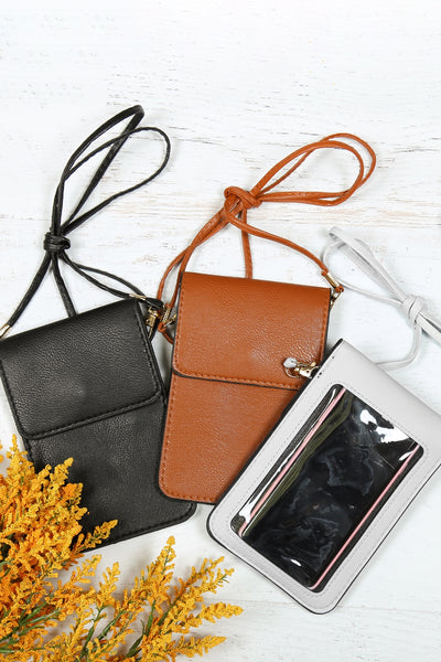 SOLID CELLPHONE CROSSBODY WITH CLEAR WINDOW