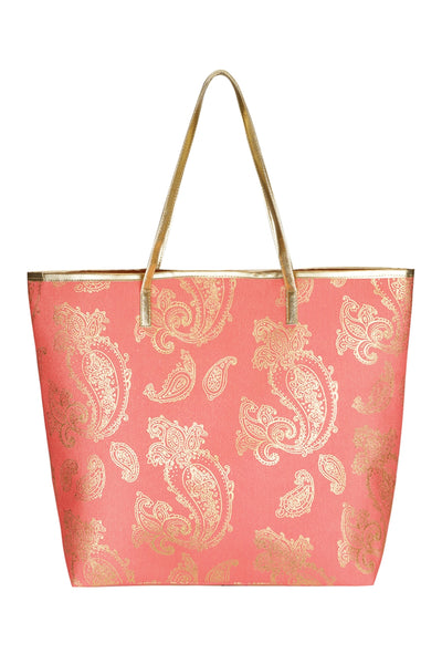 GOLD FOIL PAISLEY TOTE BAG CORAL/6PCS