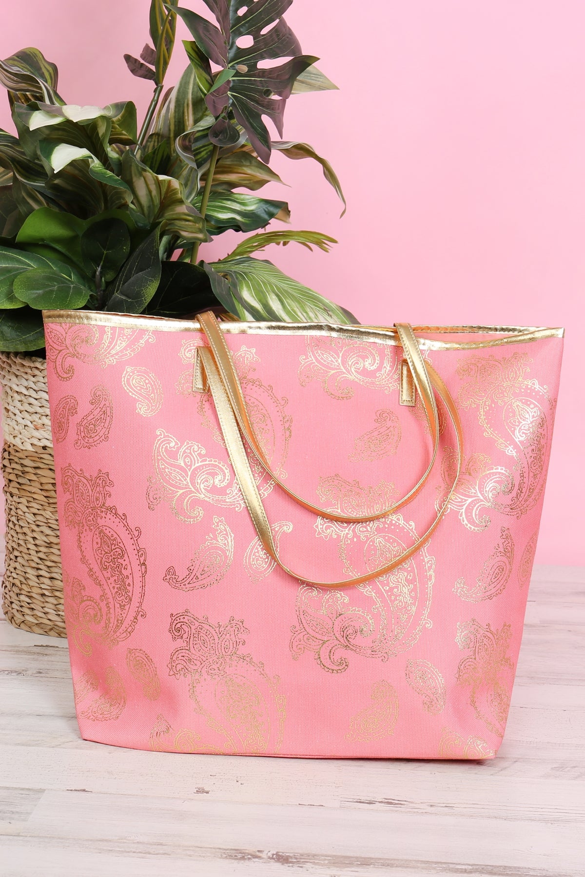 GOLD FOIL PAISLEY TOTE BAG CORAL/6PCS