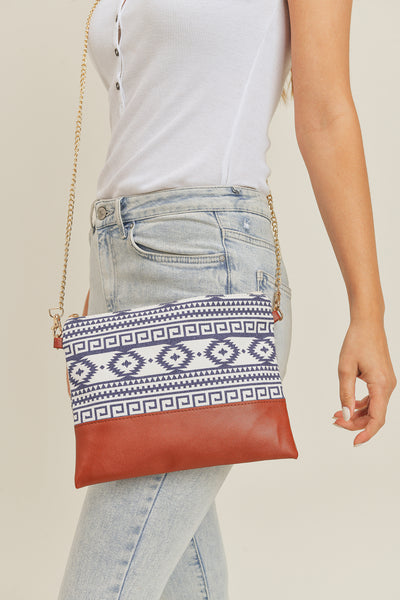 AZTEC PRINT CROSSBODY & WRISTLET BAG