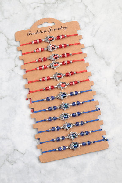 HAMSA EVIL EYE CHARM SLIDING KNOT BRACELET SET