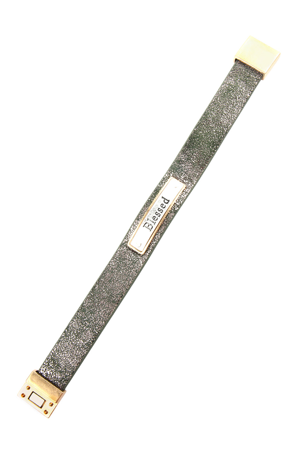 "BLESSED" FAUX LEATHER MESSAGE BRACELET