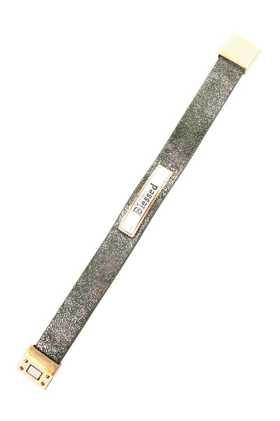 "BLESSED" FAUX LEATHER MESSAGE BRACELET