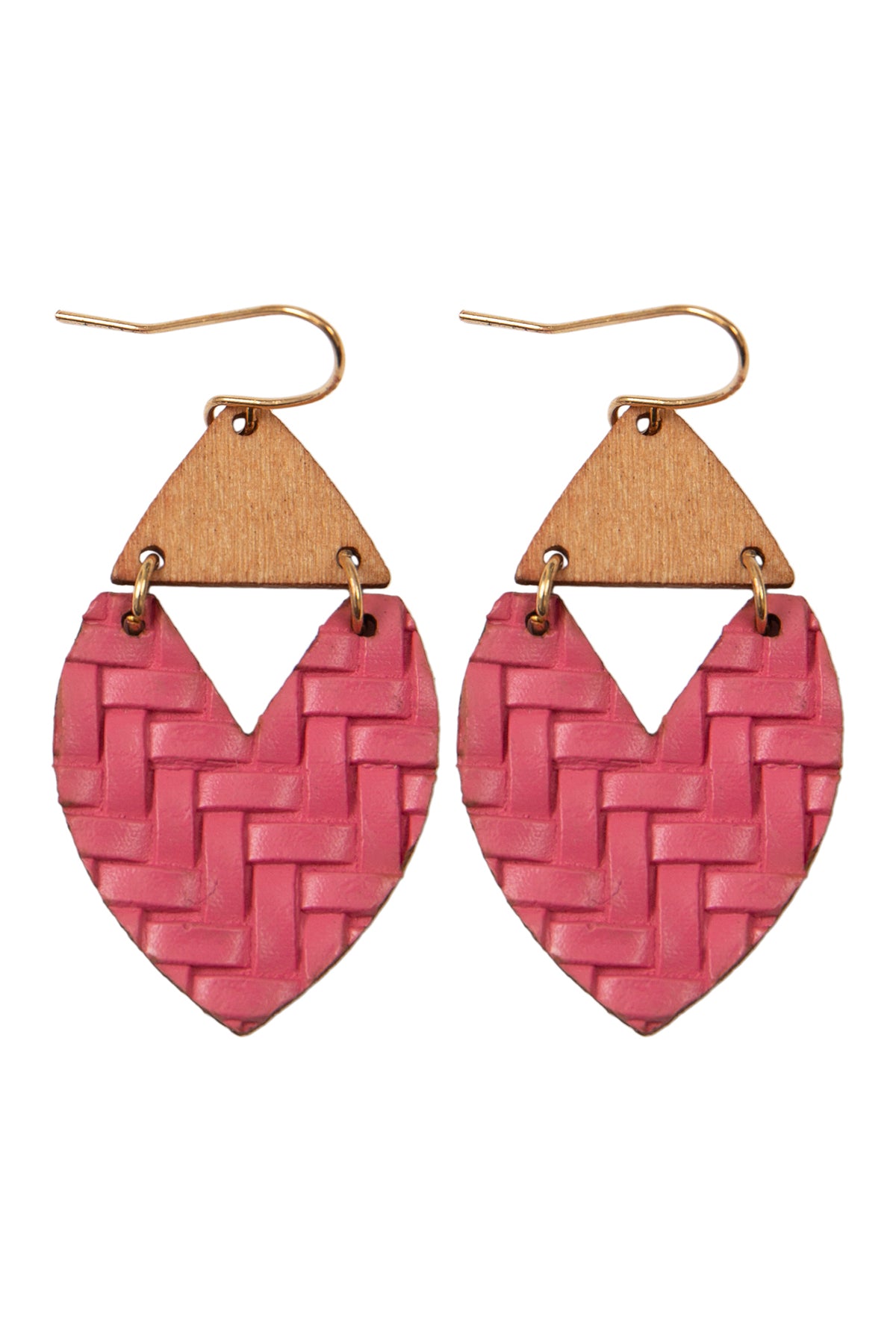 HEART SHAPE TEXTURED LEATHER & WOOD EARRINGS
