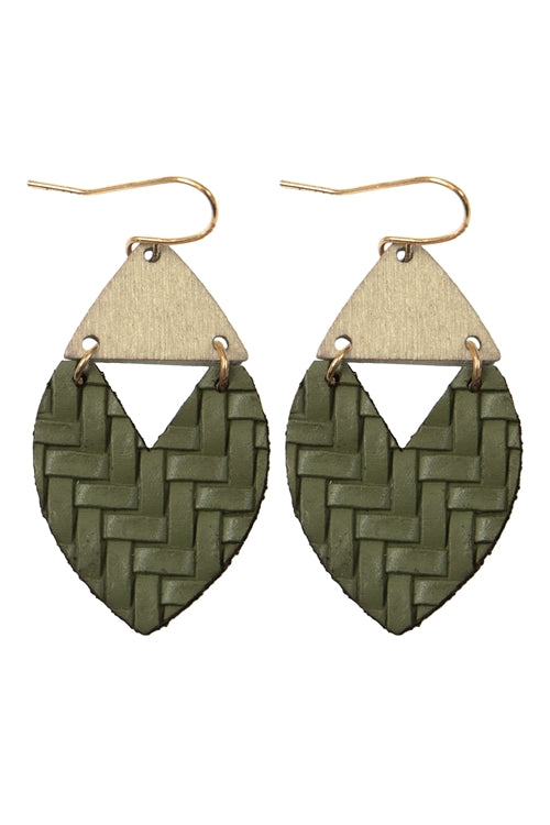 HEART SHAPE TEXTURED LEATHER & WOOD EARRINGS