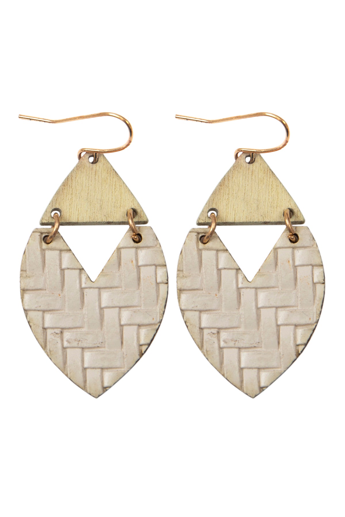 HEART SHAPE TEXTURED LEATHER & WOOD EARRINGS