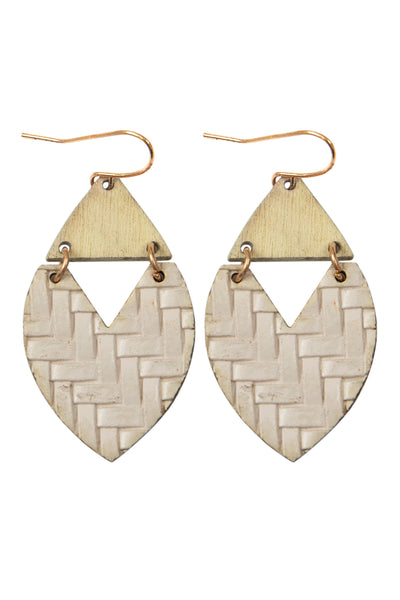 HEART SHAPE TEXTURED LEATHER & WOOD EARRINGS