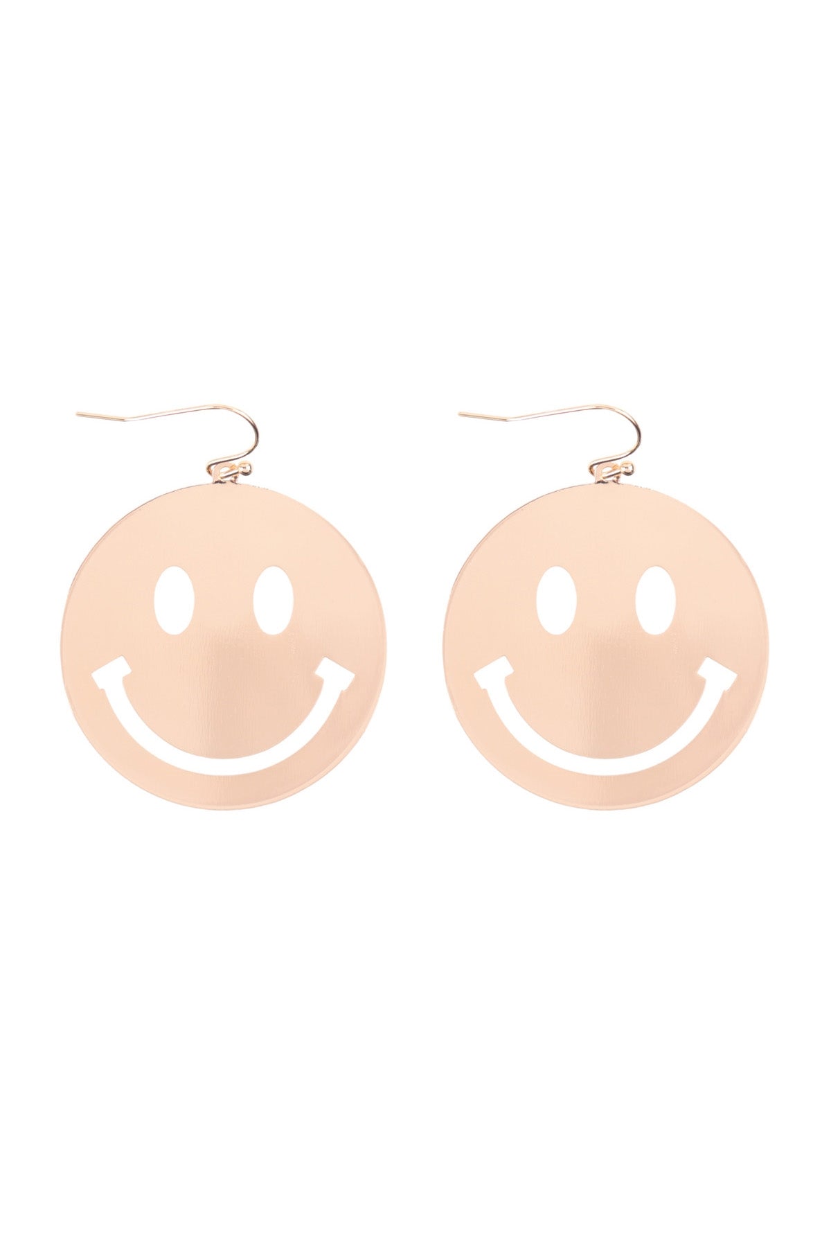 SMILEY FACE OPEN CUT DANGLE FISH HOOK EARRINGS