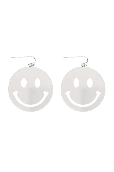 SMILEY FACE OPEN CUT DANGLE FISH HOOK EARRINGS