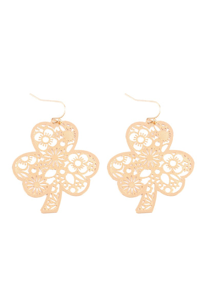 CLOVER FLOWER FILIGREE DANGLE FISH HOOK EARRINGS