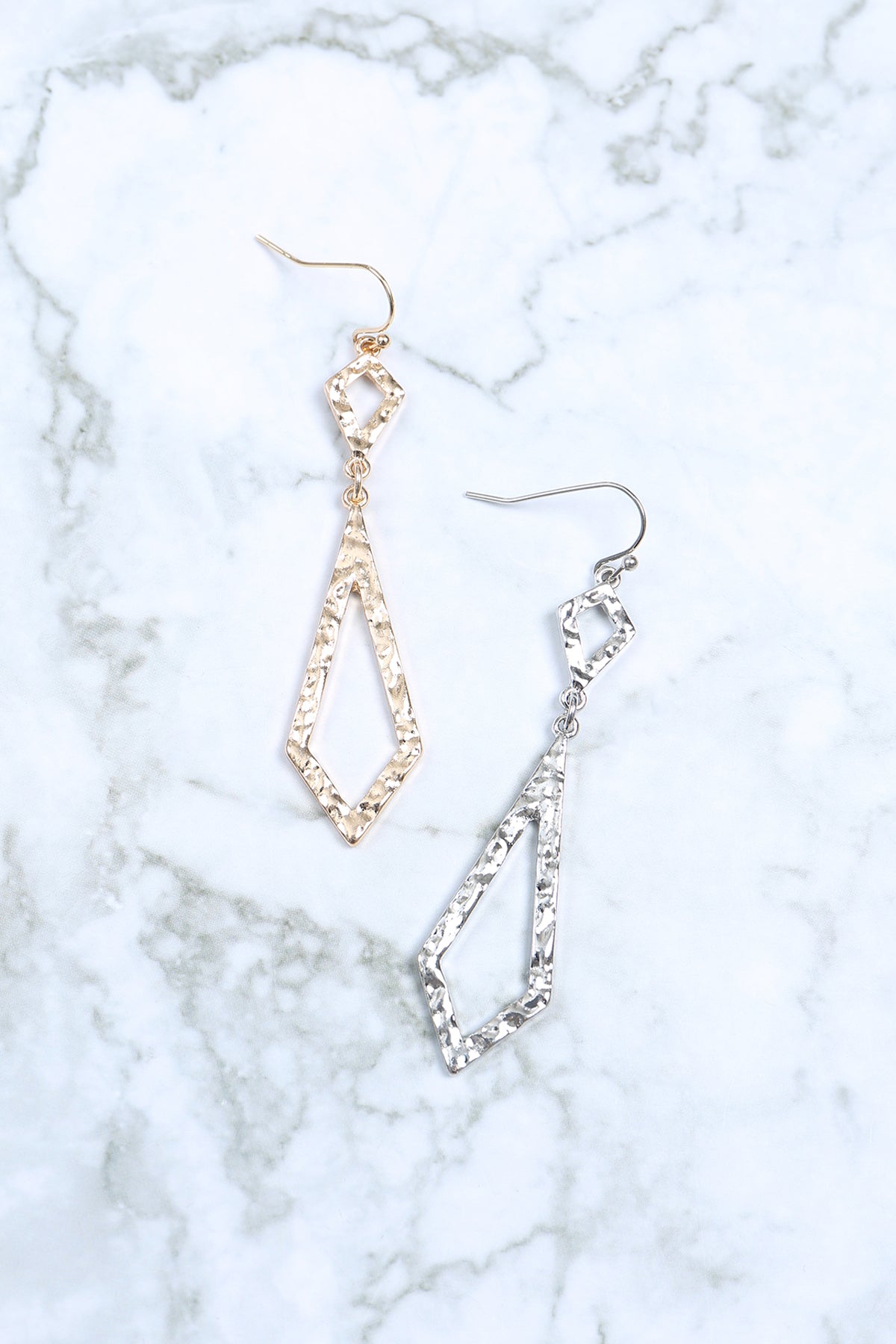 TEXTURED DIAMOND 2 DROP EARRINGS