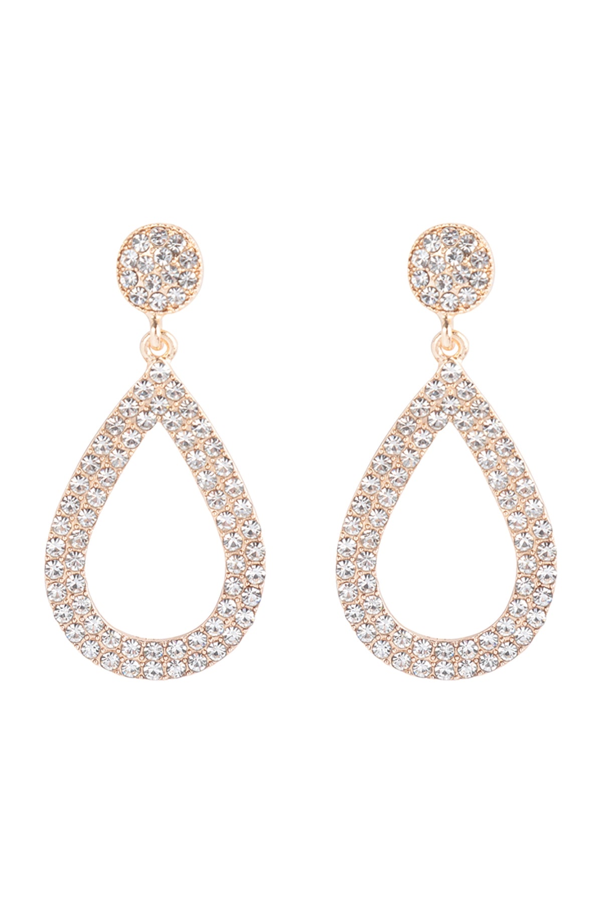 CUBIC ZIRCONIA OPEN TEARDROP PAVE DANGLING POST EARRINGS SET