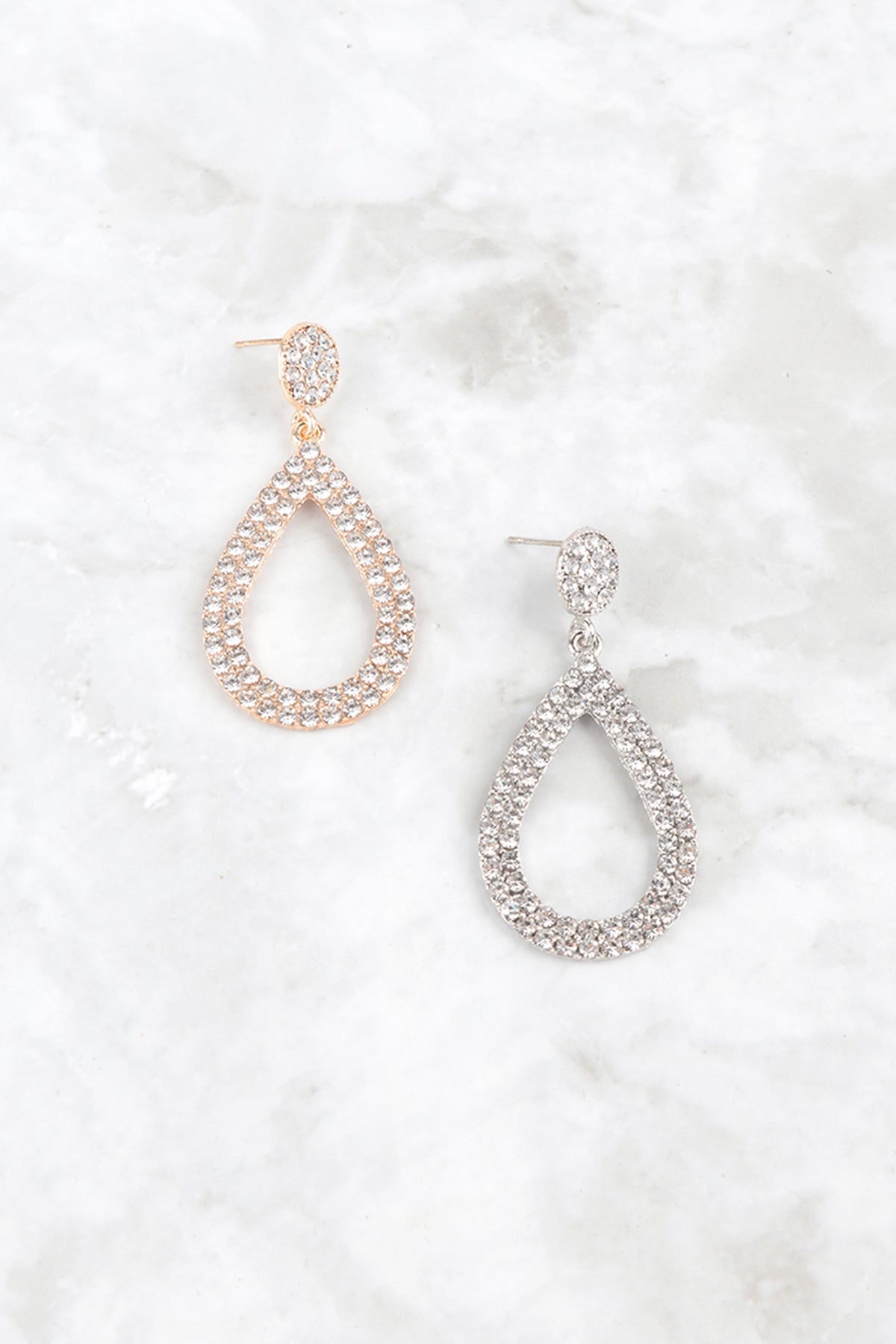 CUBIC ZIRCONIA OPEN TEARDROP PAVE DANGLING POST EARRINGS SET