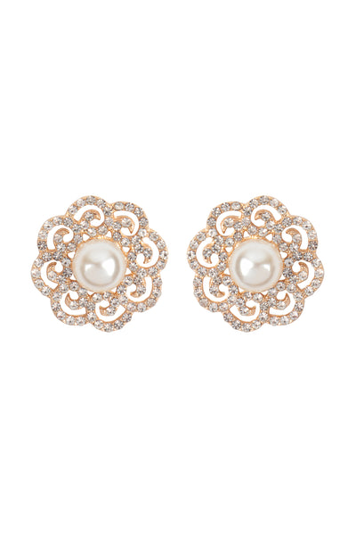 FLOWER PEARL GLITTER BRIDAL EARRINGS SET