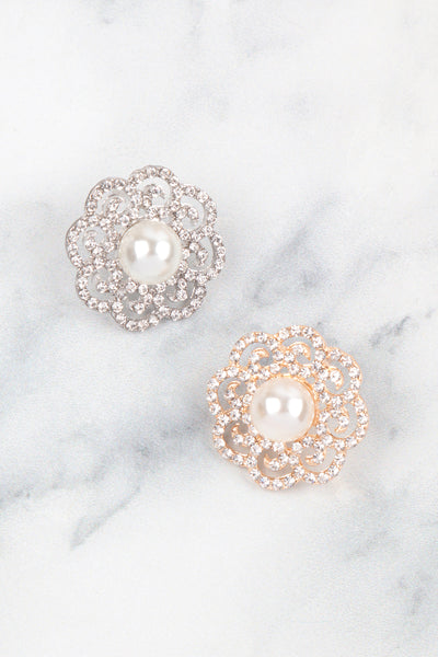 FLOWER PEARL GLITTER BRIDAL EARRINGS SET