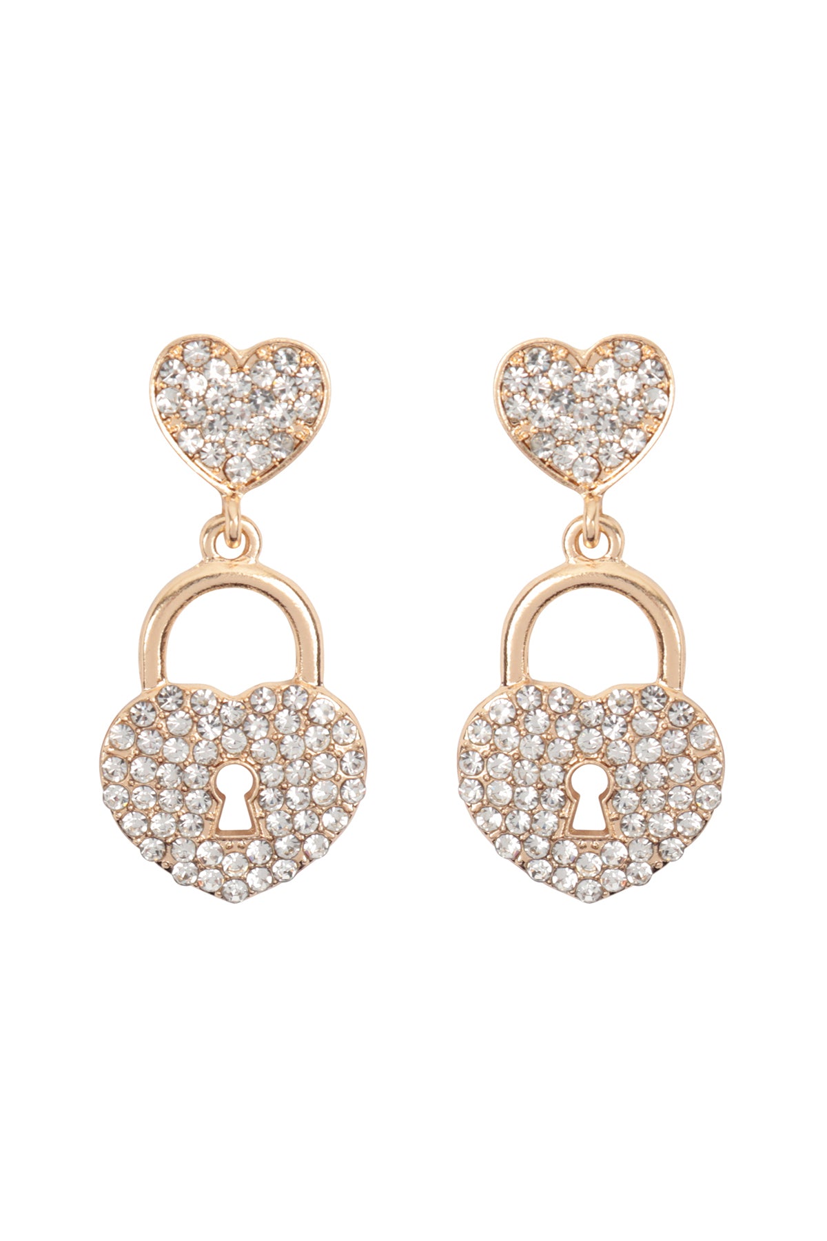 LOCK HEART RHINESTONE GLITTER EARRING SET