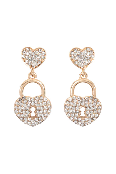 LOCK HEART RHINESTONE GLITTER EARRING SET
