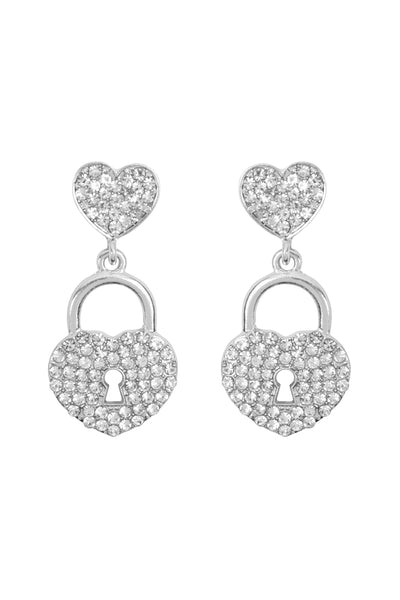 LOCK HEART RHINESTONE GLITTER EARRING SET