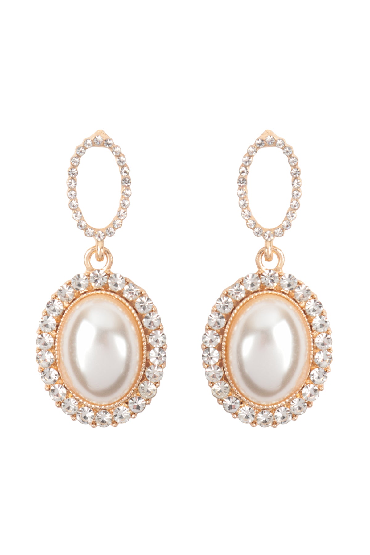 OVAL CENTER PEARL RHINESTONE BRIDAL EARRINGS SET